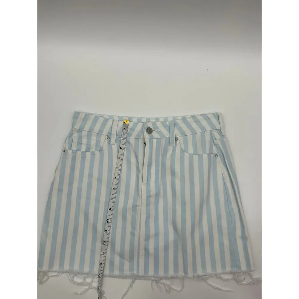 PacSun Striped Denim Mini Skirt Size 27 Blue White 100% Cotton Raw Hem Beachy
